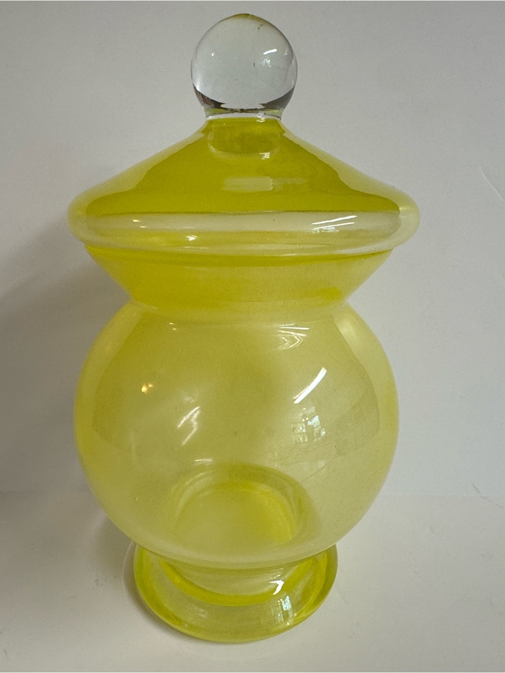 Rare 1960s Apothecary Canary Yellow Glass Jar with Lid.Czech Glass